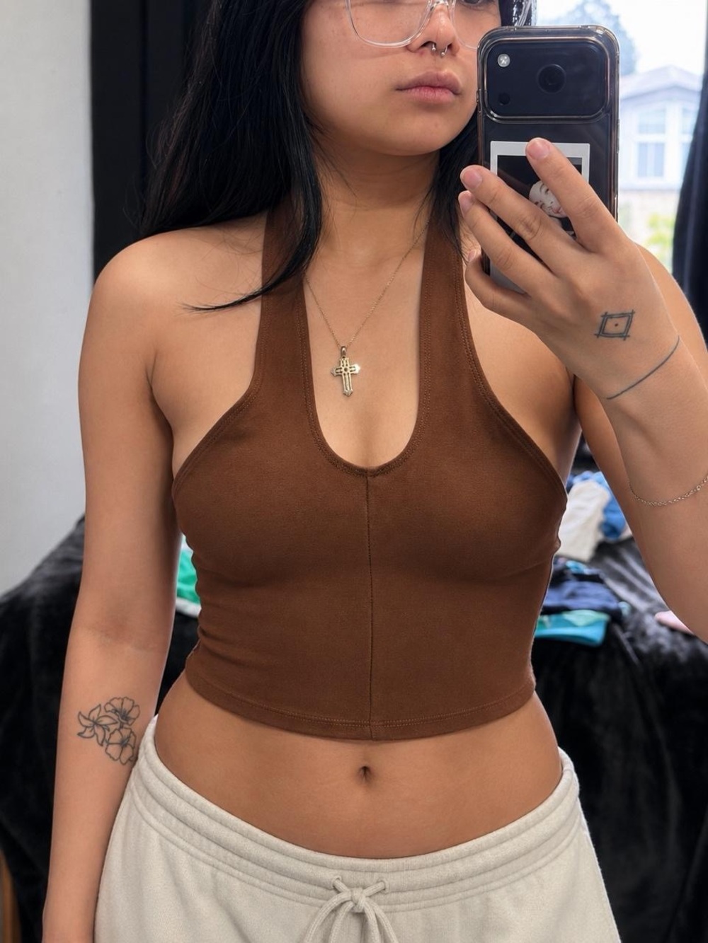 Aritzia Sunday Best Brown Halter Crop Top Size S
